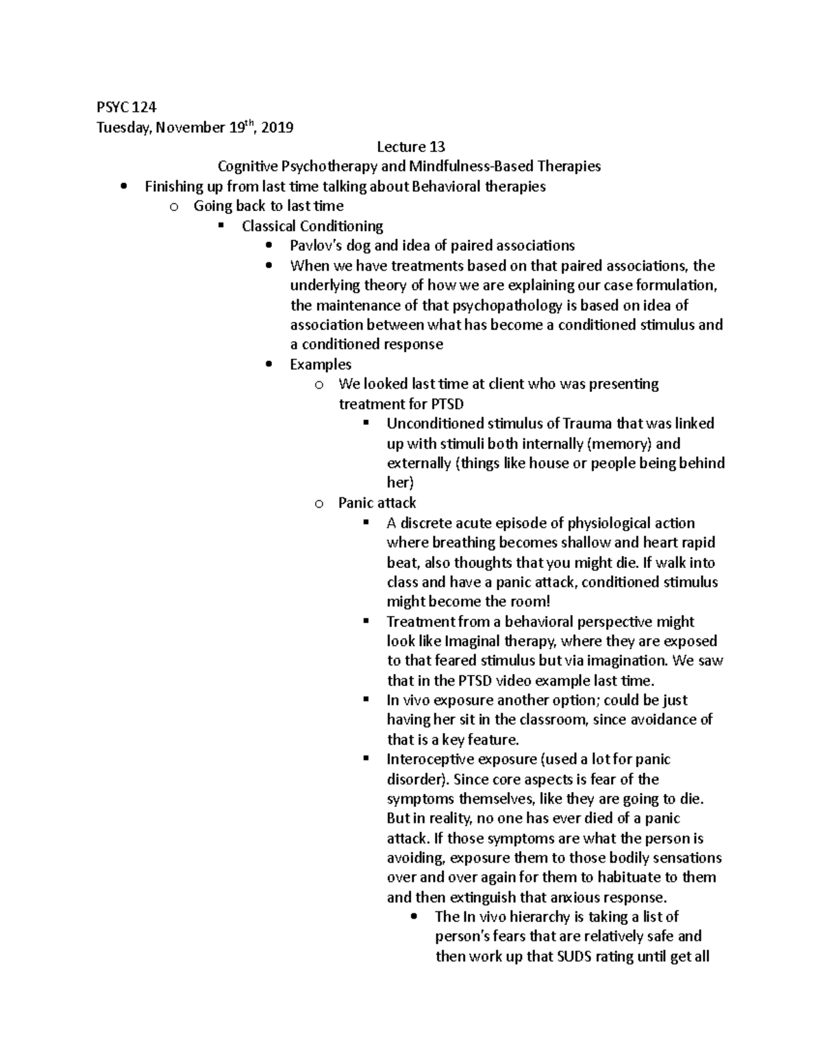 PSYC 124 Lecture 13 - PSYC 124 Tuesday, November 19th, 2019 Lecture 13 ...