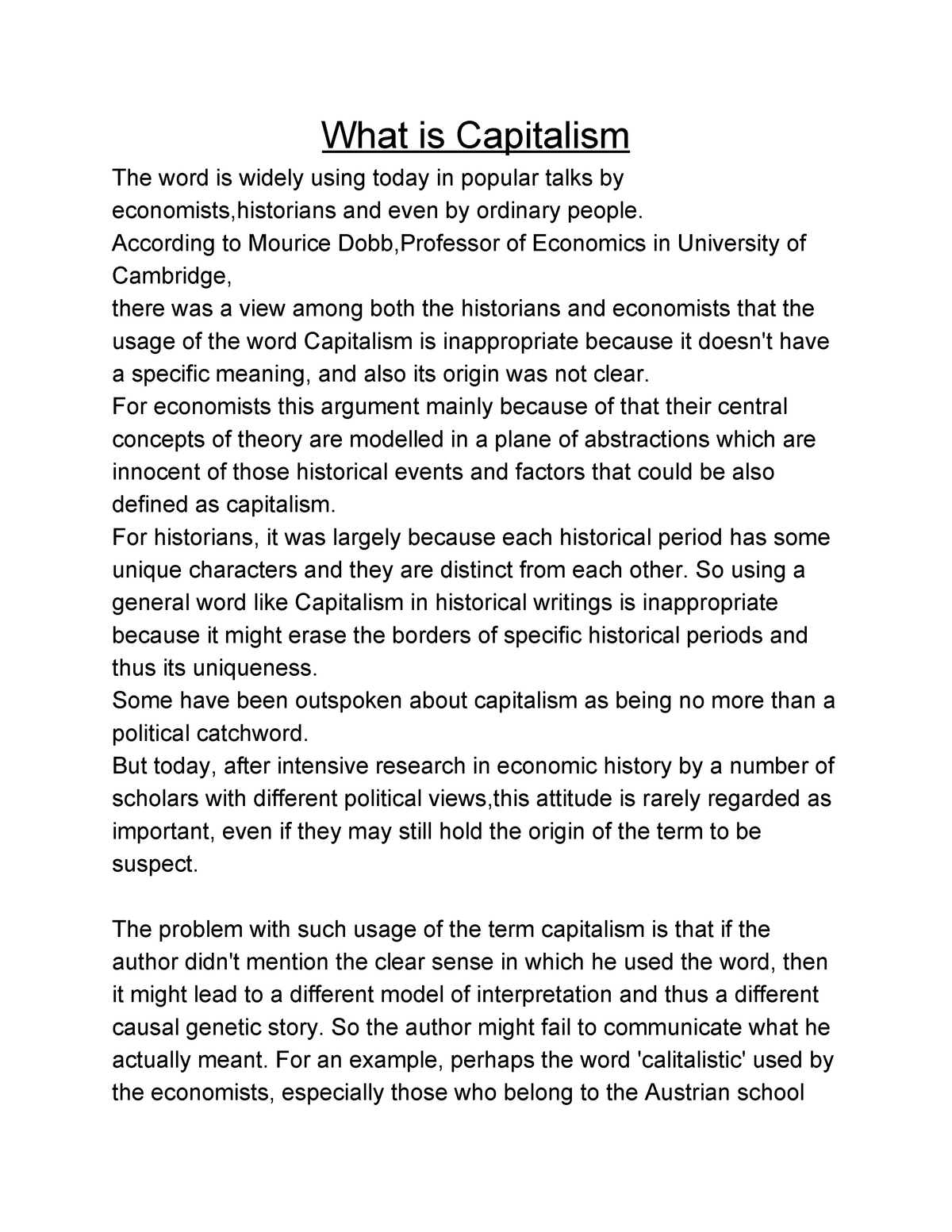 what is capitalism essay
