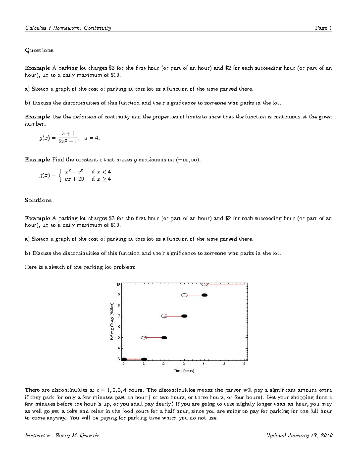 2 - Hello - Calculus I Homework: Continuity Page 1 Questions Example A ...