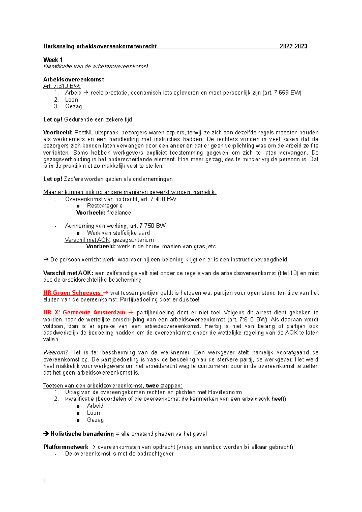 Beknopte Samenvatting AOK - Herkansing Arbeidsovereenkomstenrecht 2022 ...