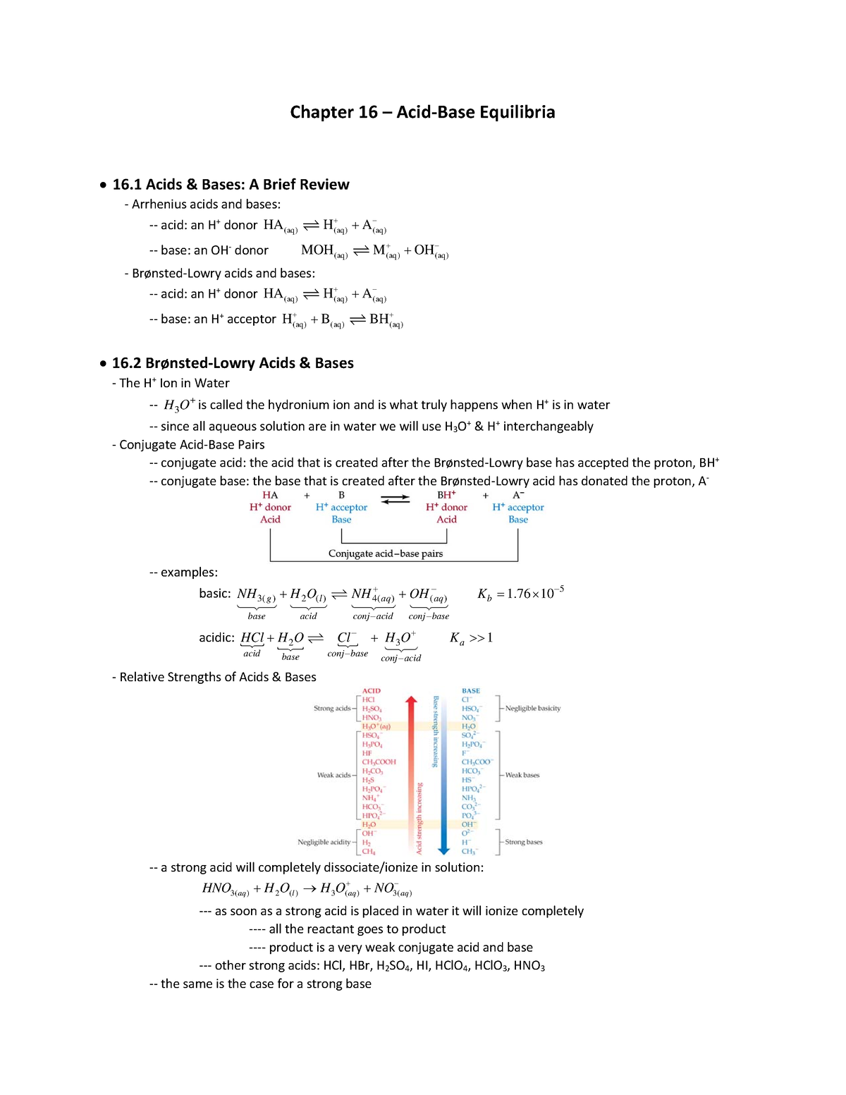 Chapter 16 Acid-Base Equilibria - Chapter 16 – Acid‐Base Equilibria 16 ...