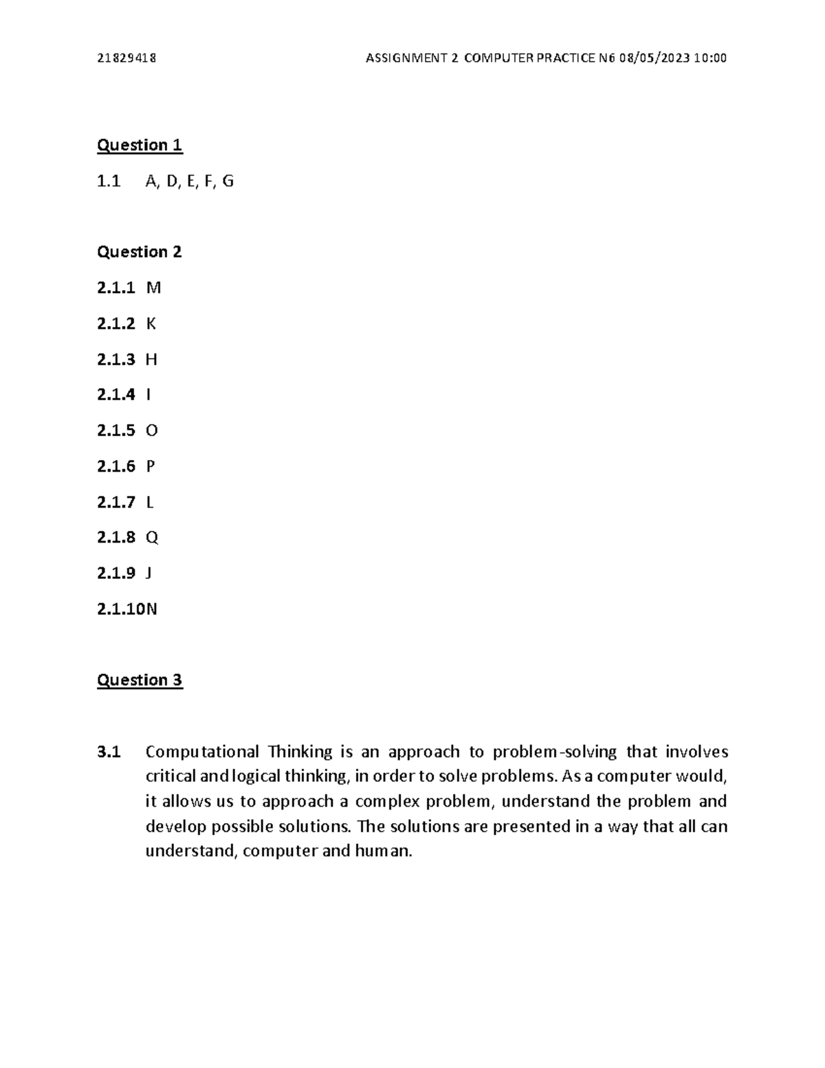 Computer PRAC N6 - ASS 2 - RE-DO - 21829418 ASSIGNMENT 2 COMPUTER ...