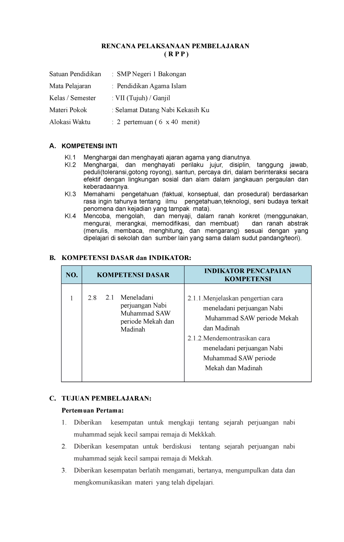 Rpp-bab-6 - Dancook - RENCANA PELAKSANAAN PEMBELAJARAN ( R P P ) Satuan ...