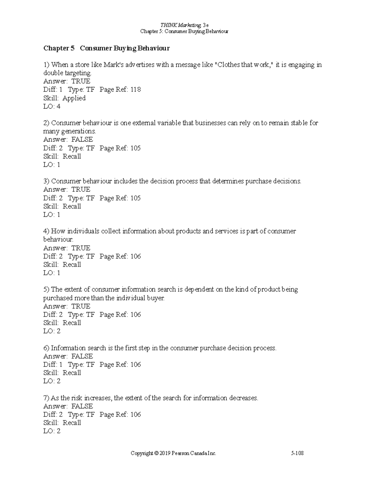 Quiz 1 6 March 2019, Questions And Answers - Chapter 5: Consumer Buying ...