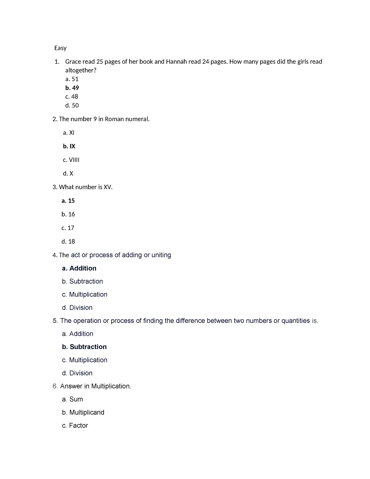 Quiz bee - quizbee - Easy Grace read 25 pages of her book and Hannah ...