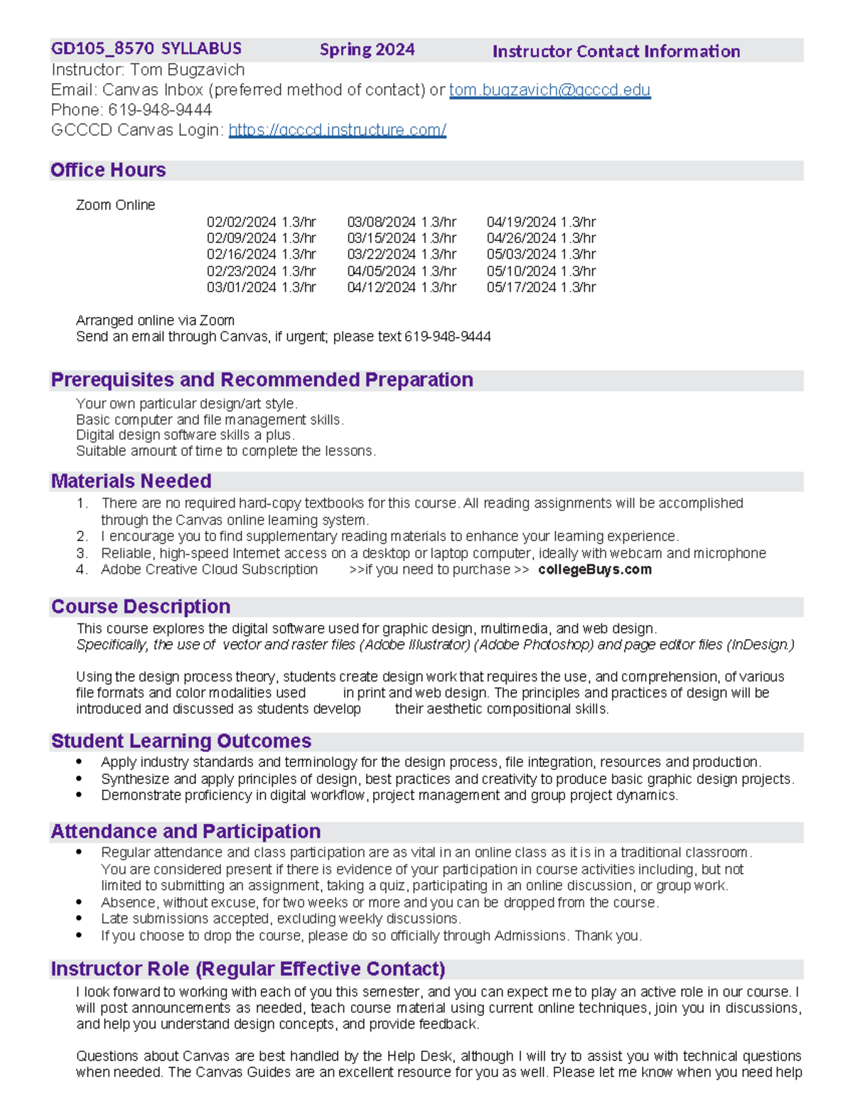GD105 sp24 syllabus - (Word document broken Disclaimer: messy ...