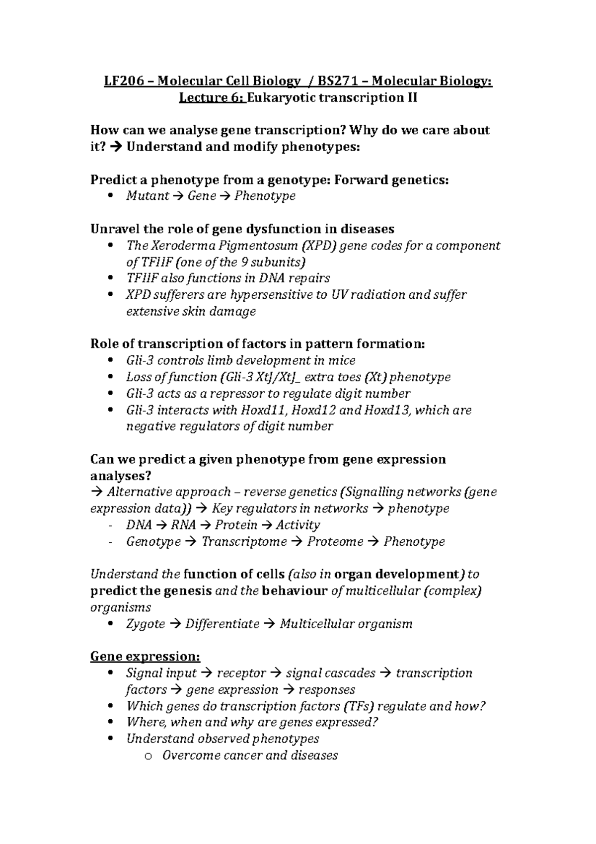 LF206 – Molecular Cell Biology 6 - LF206 – Molecular Cell Biology ...