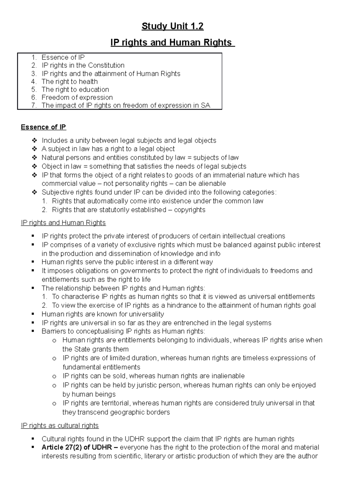 Study Unit 1.2 - IURE 422 - Study Unit 1. IP rights and Human Rights ...
