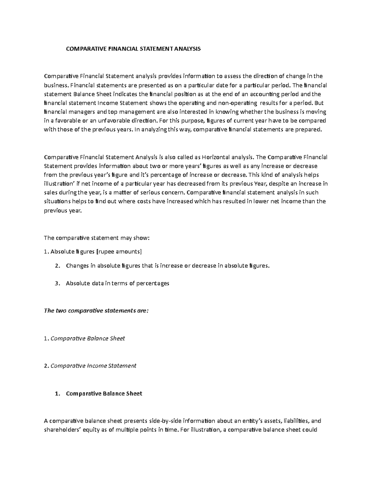 What Is Comparative Financial Statement Analysis