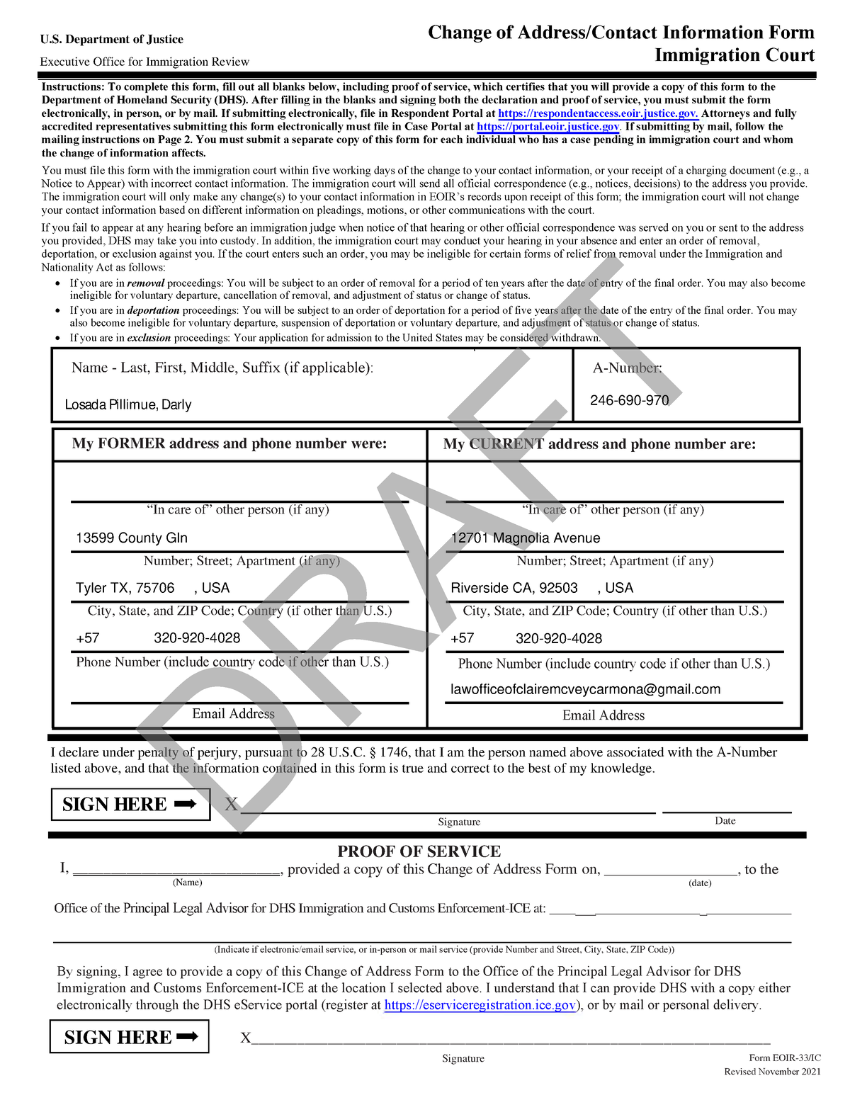 Eoir form 33 draft - Está completo - Name - Last, First, Middle, Suffix ...