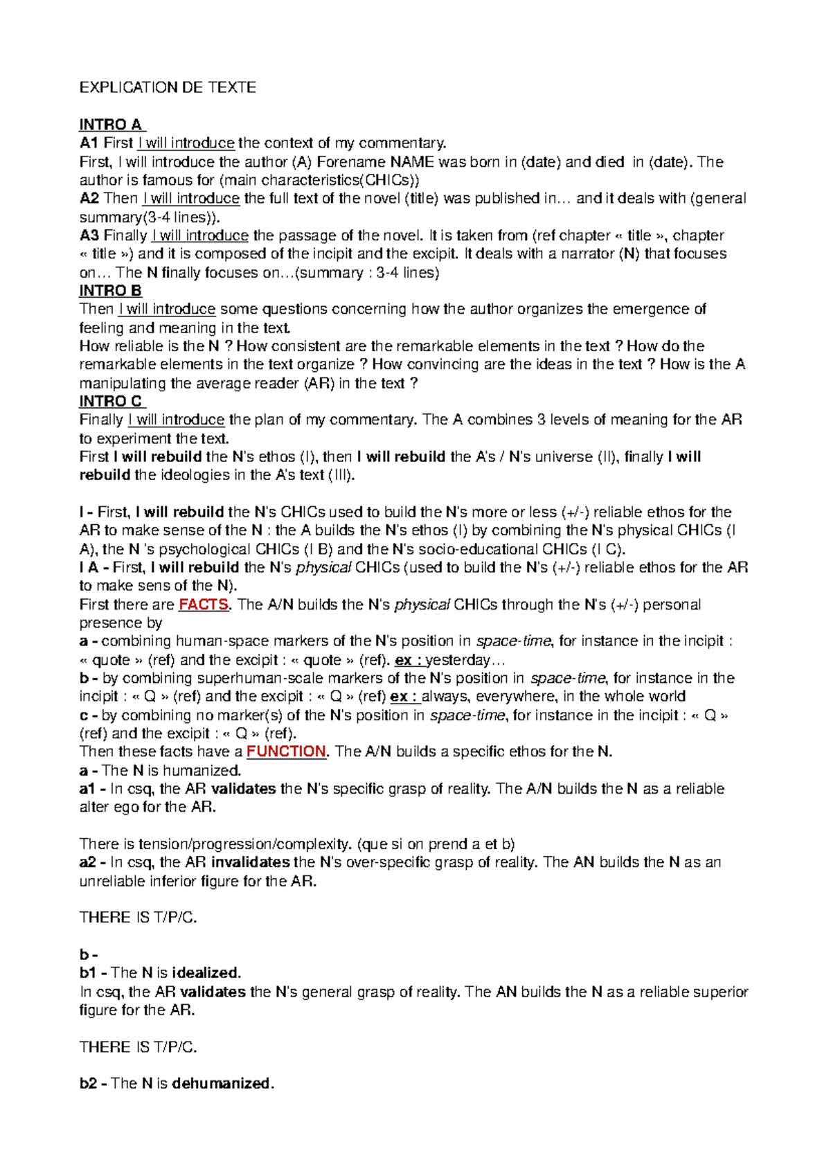 Explication DE Texte - EXPLICATION DE TEXTE INTRO A A1 First I will ...