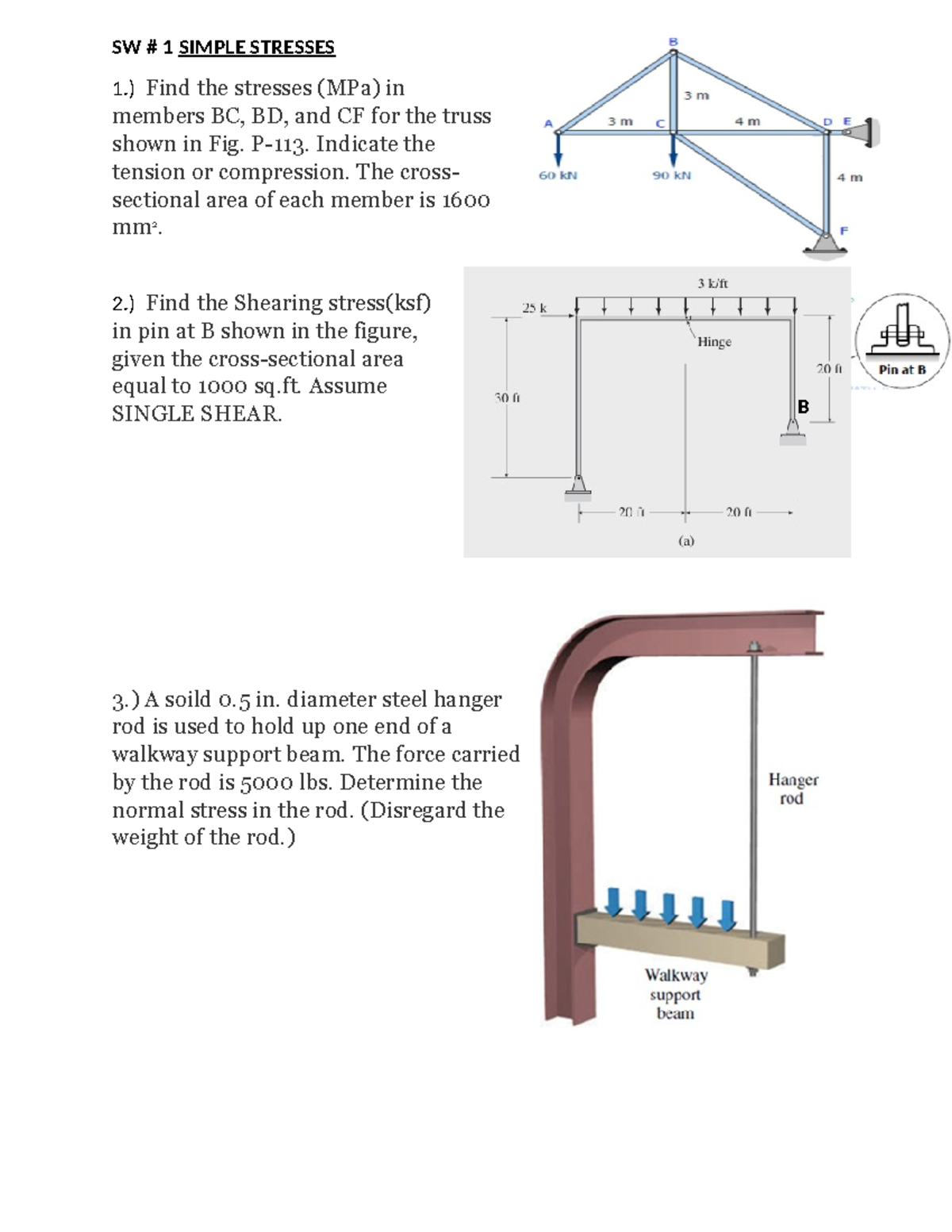 SW # 1 - seatwork for strength of materials - SW # 1 SIMPLE STRESSES 1 ...