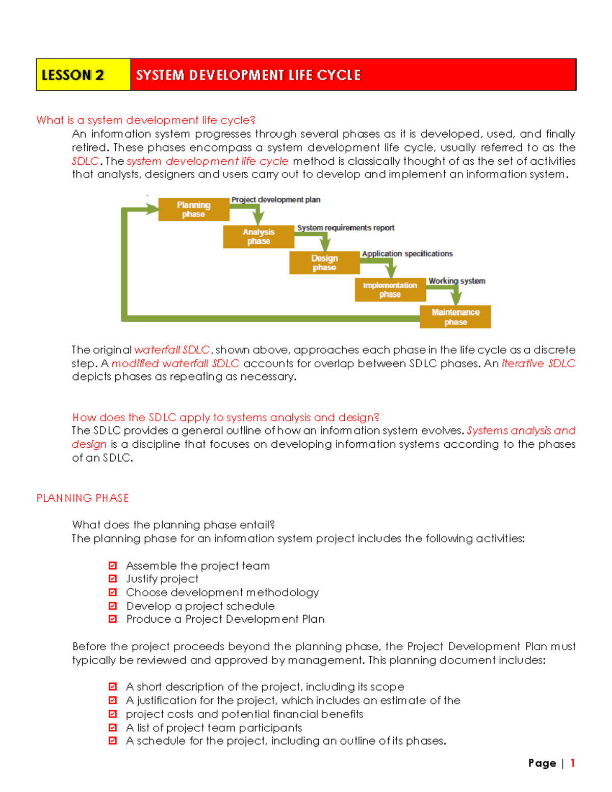 Lesson 2 - System Development Life Cycle - LESSON 2 SYSTEM DEVELOPMENT