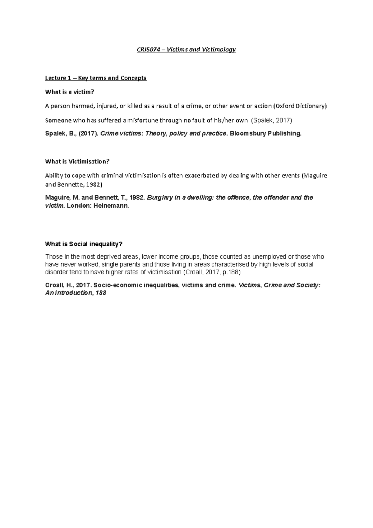 Lecture 1 - Key terms - CRI5074 – Victims and Victimology Lecture 1 ...