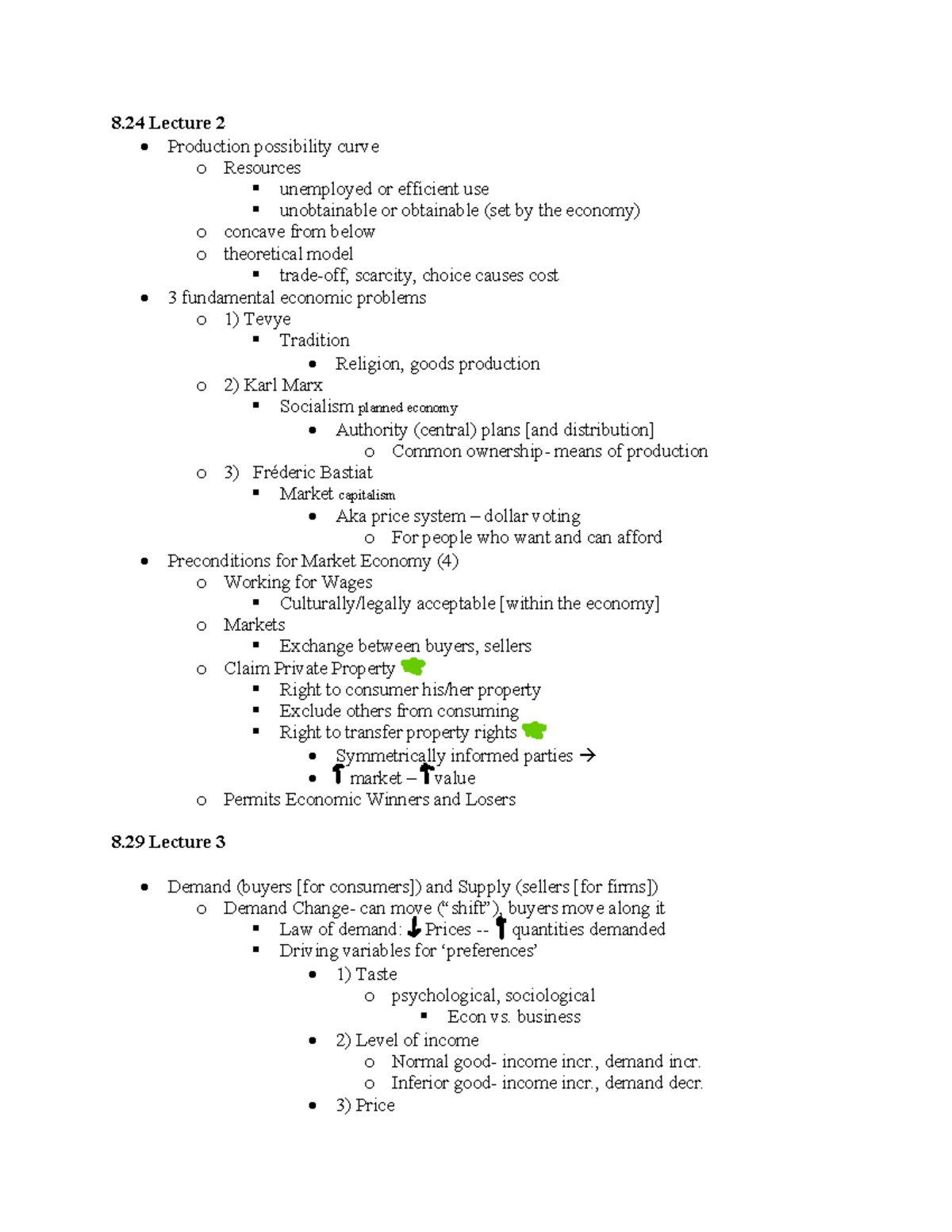 ECON 2010 Lecture Notes page 1 - 8 Lecture 2 • Production possibility ...
