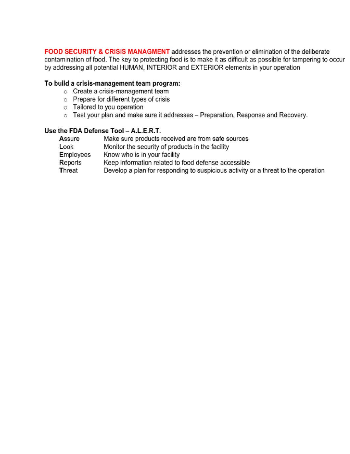 SERV SAFE NOTE - TTC - CUL 104 - Studocu