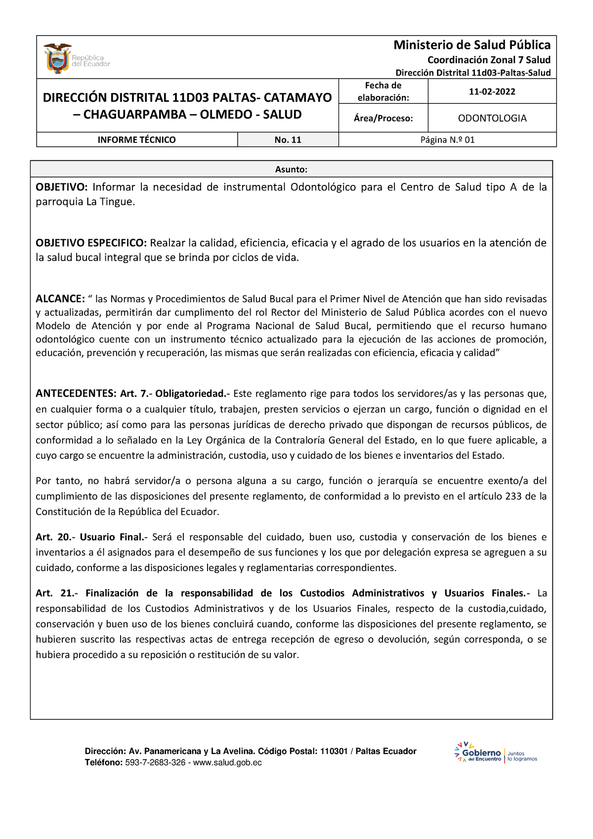 Informe TÉ Cnico POR Necesidad DE Instrumental-signed - Ministerio De ...