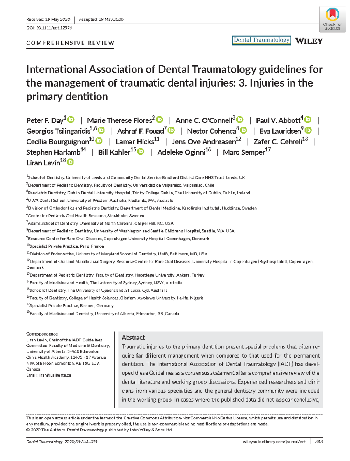 Trauma guideline primary teeth injury Dental Traumatology. 2020;36