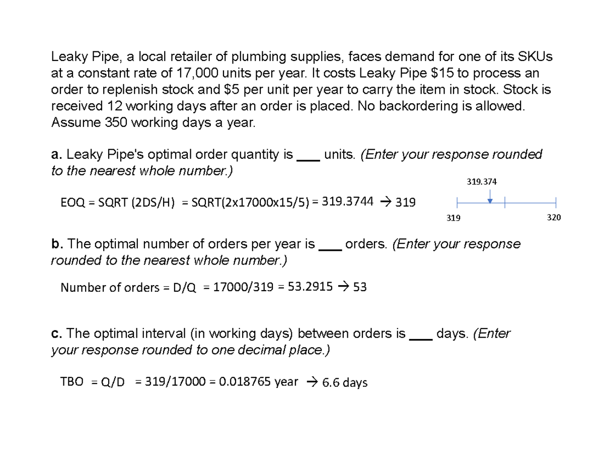 Practice Questions for Final Exam Leaky Pipe, a local retailer of