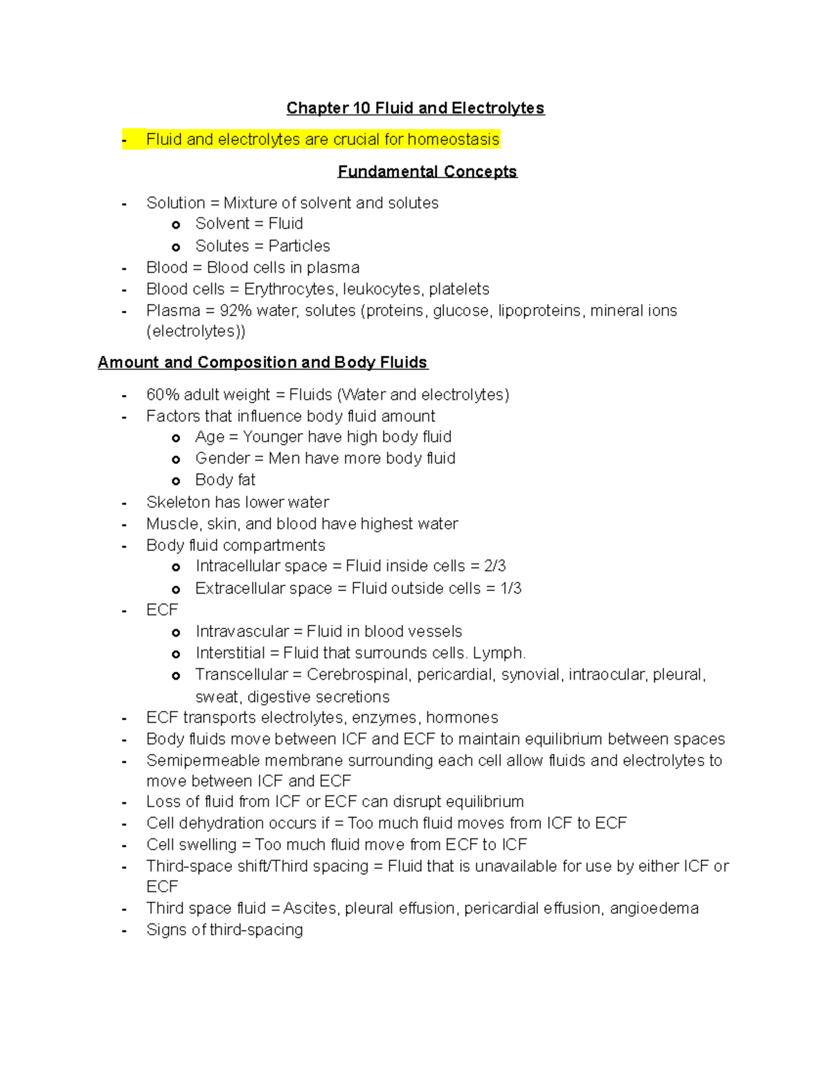 Chapter 10 Fluid And Electrolytes - Chapter 10 Fluid And Electrolytes ...