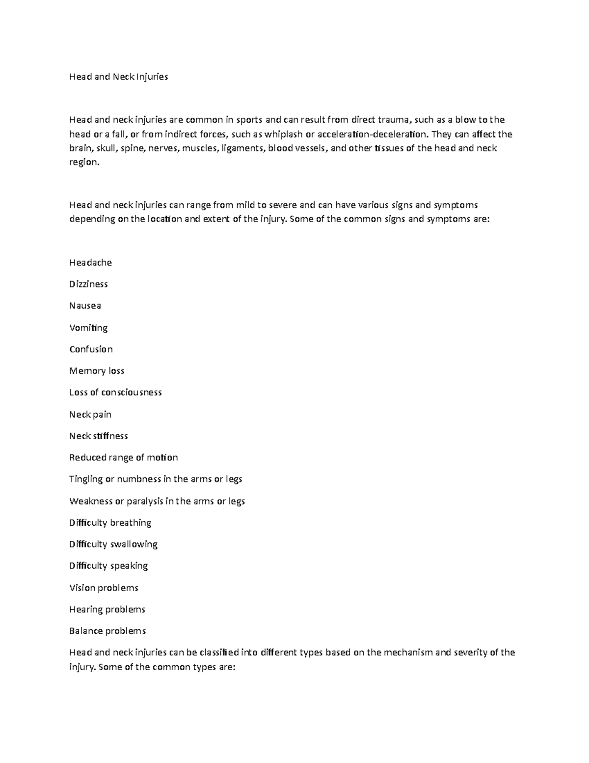 Head and Neck Injuries - notes - Head and Neck Injuries Head and neck ...