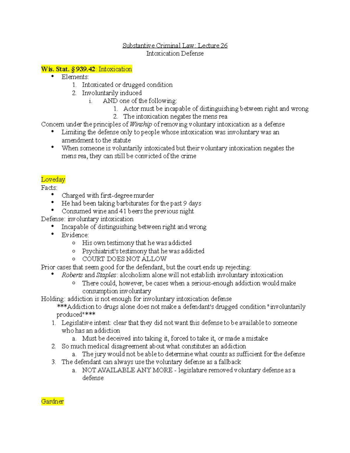 Substantive Criminal Law- Lecture 26 - Stat. § 939: Intoxication ...