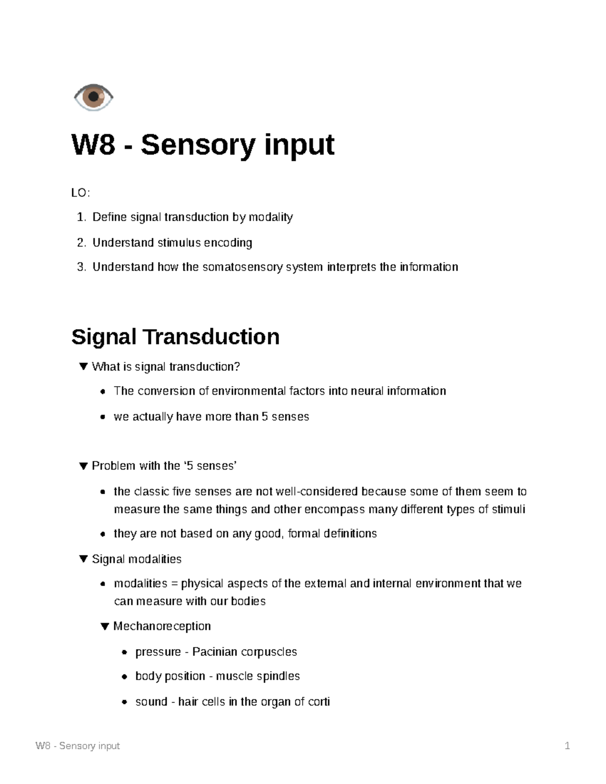 W8 Sensory input / W8 Sensory input LO Define signal