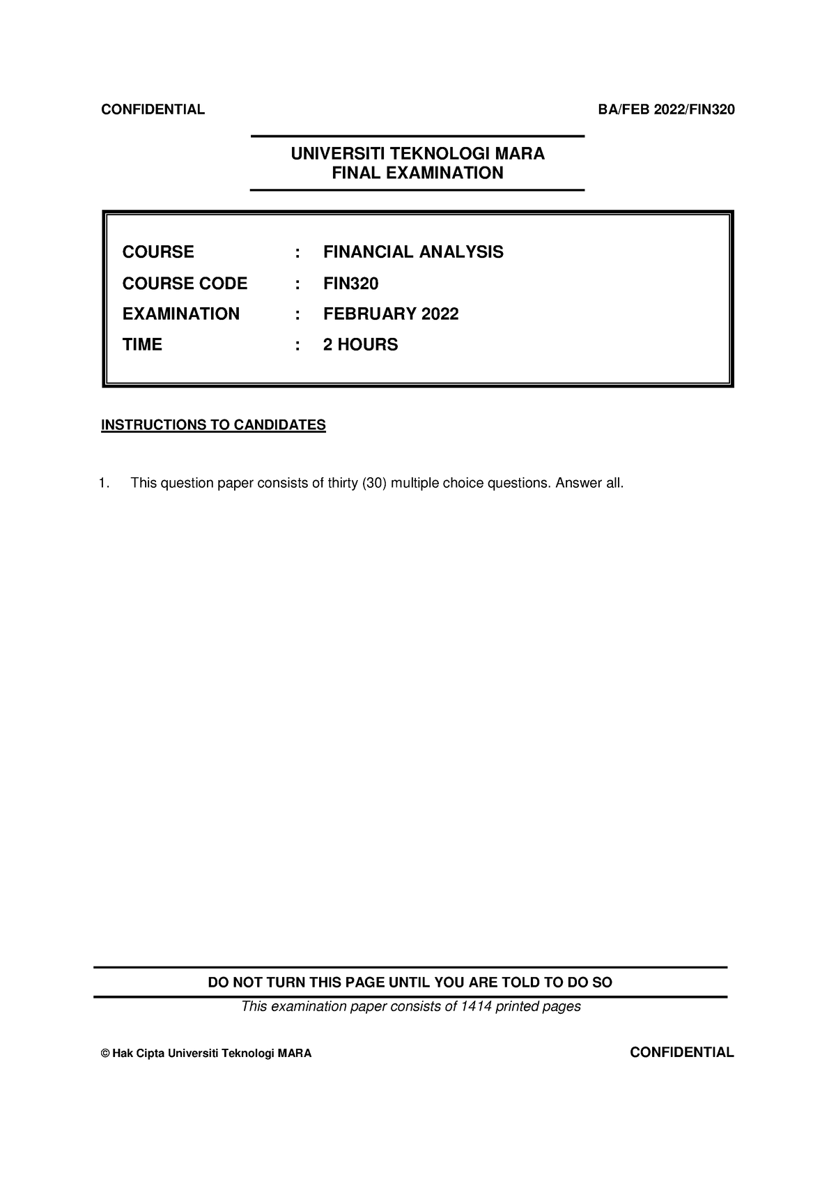 FIN320 - PAST YEAR QUESTION - UNIVERSITI TEKNOLOGI MARA FINAL ...