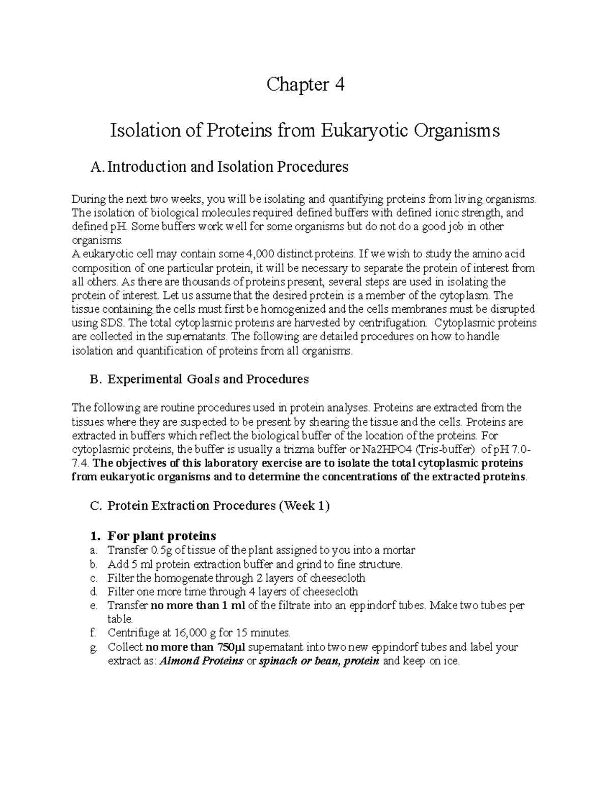 Chapter 4- CELL Biology LAB - Chapter 4 Isolation of Proteins from ...