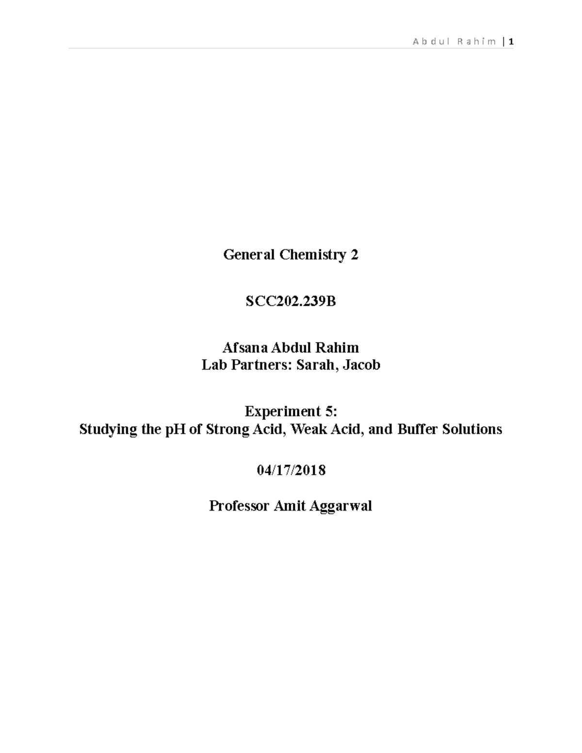 Chemistry 2- Lab Report- 8 - Abdul Rahim |1 General Chemistry 2 SCC202 ...