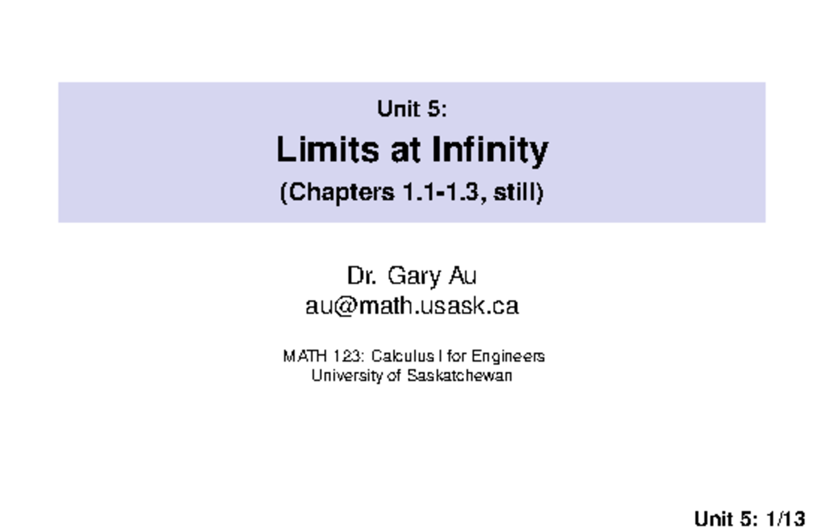 MATH123 05 - maths notes - Unit 5: Limits at Infinity (Chapters 1.1-1 ...
