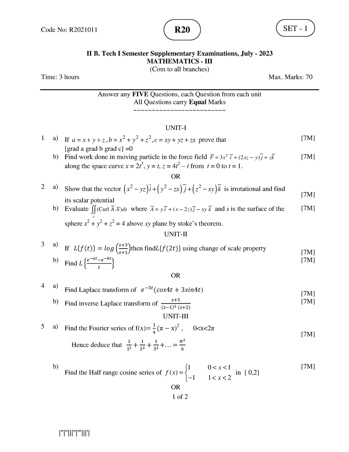 Mathematics III July 2023 - |''|''|||''|'''|||'| Code No: R II B. Tech ...