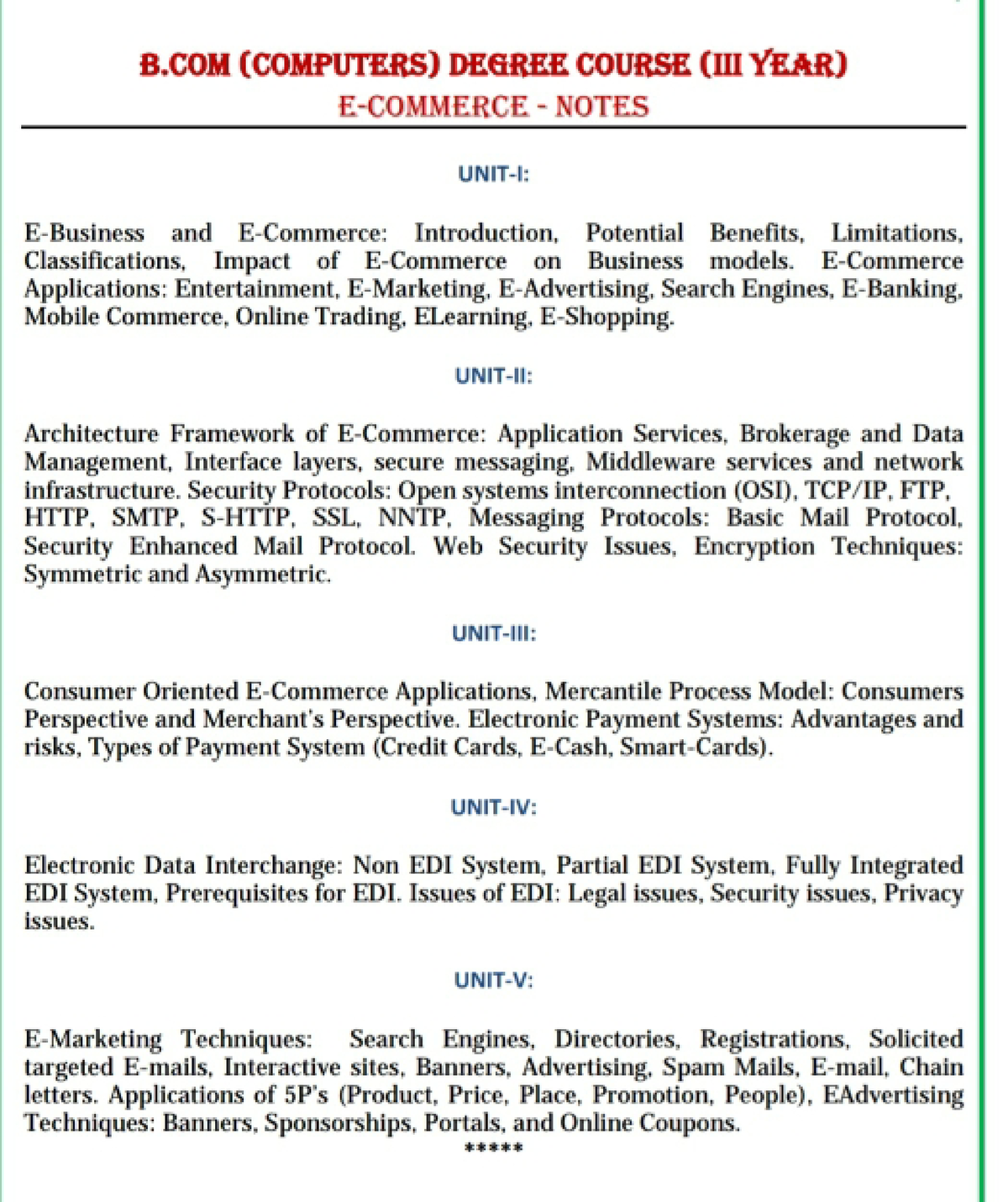 BCOM Computer Applications 5th SEM (new) E Commerce Notes - E-commerce ...