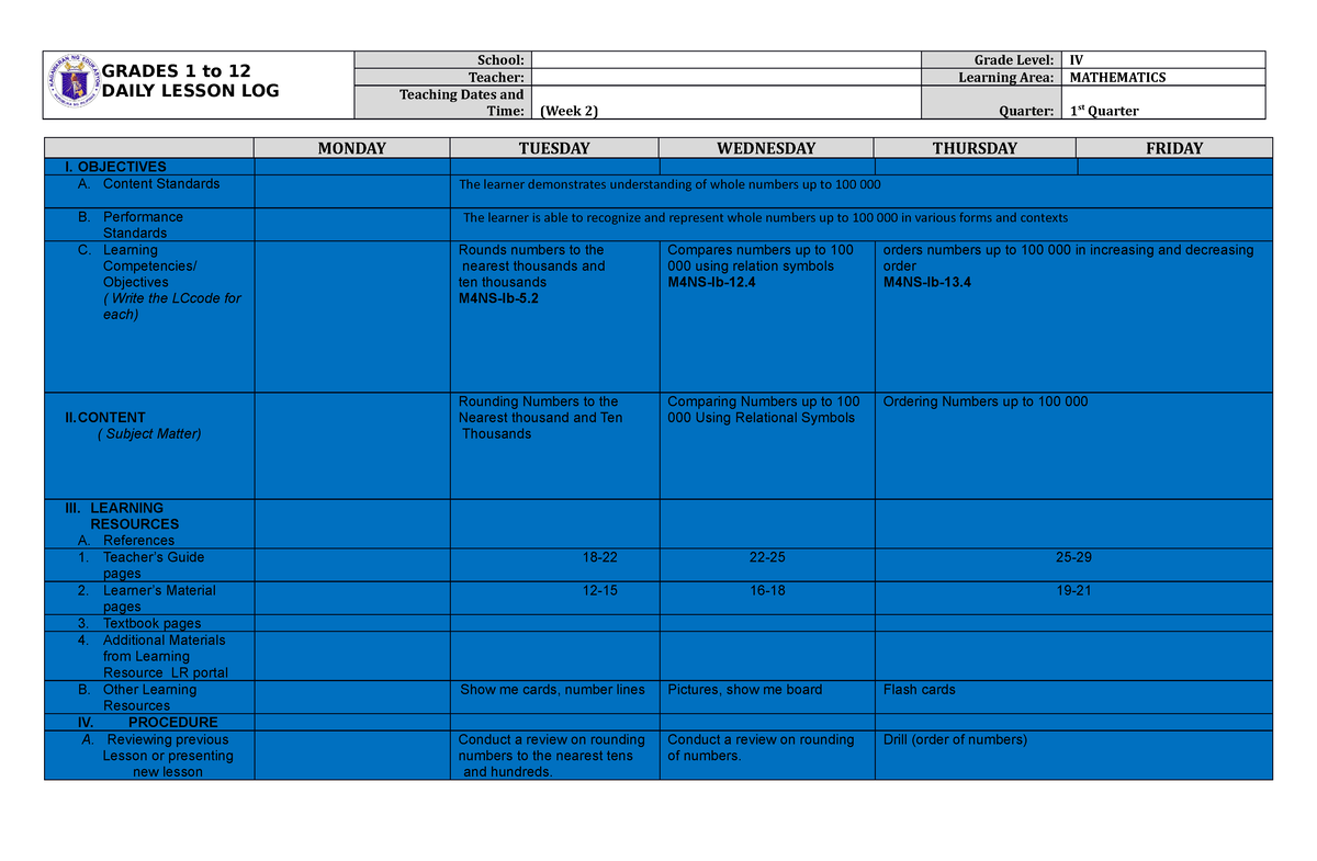 A Detailed Lesson Plan in Math For Grade Iv: (M4NS-Ib-5.2)