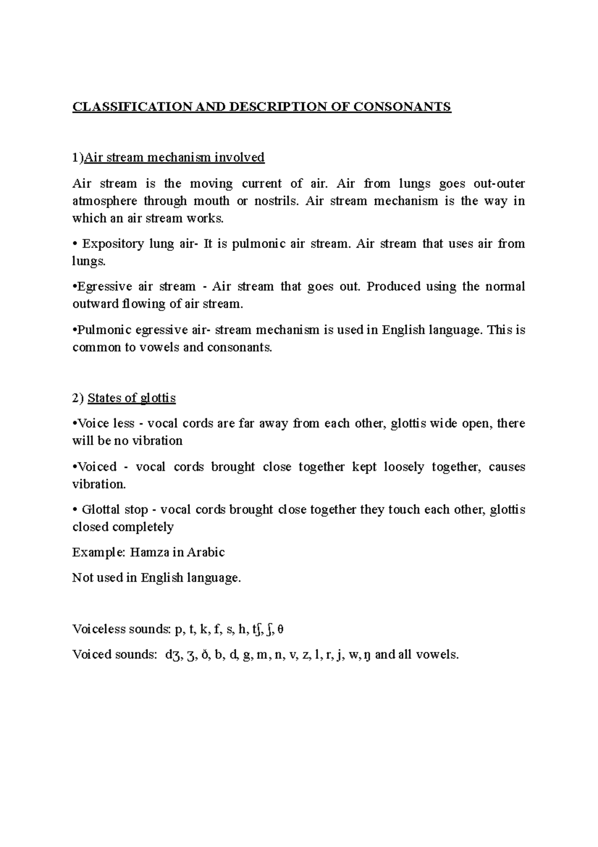 Classification AND Description OF Consonants - CLASSIFICATION AND ...