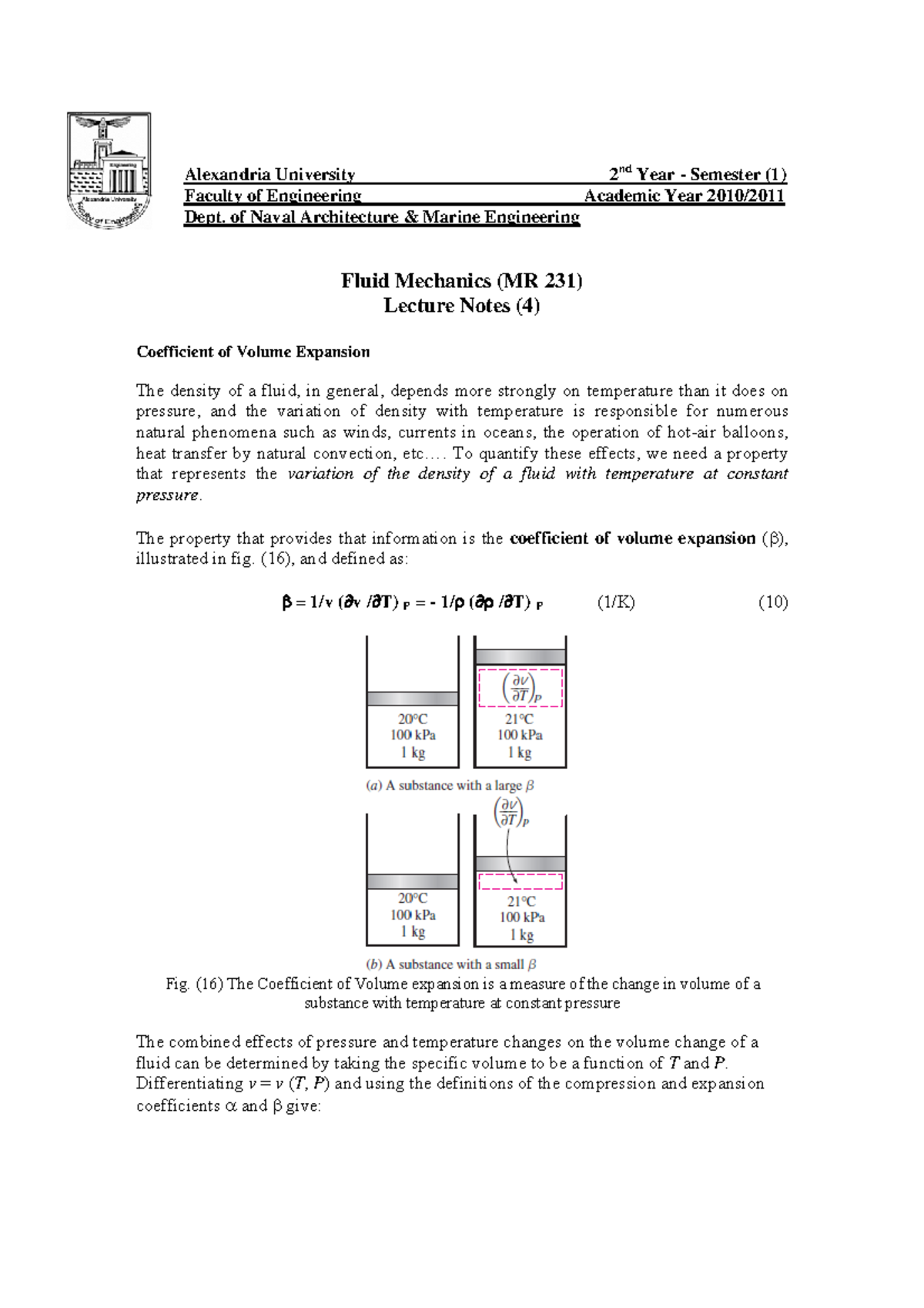Fluid Mechanics - Alexandria University 2nd Year - Semester (1) Faculty ...