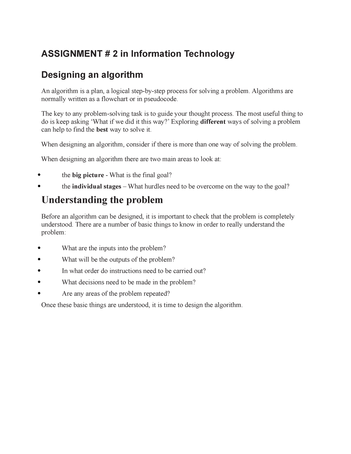information technology assignment