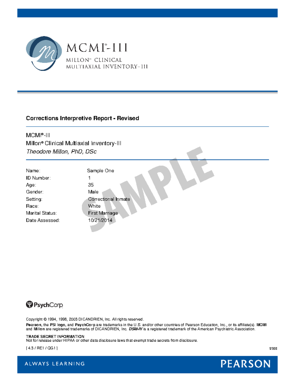 Mcmi iii corrections interpretive report male - Corrections ...