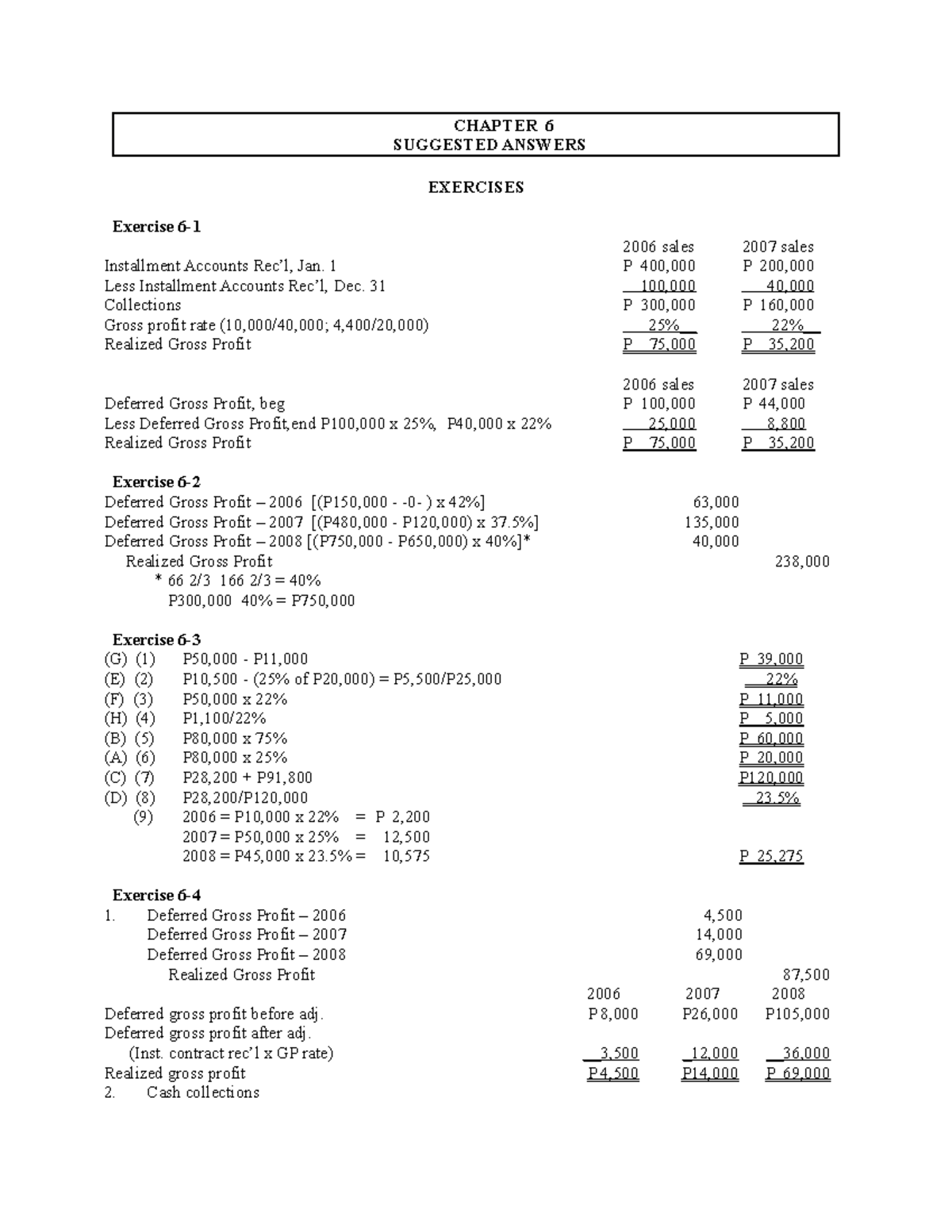 Chapter 6 - Installment Sales (Baysa/Lupisan) - CHAPTER 6 SUGGESTED ...