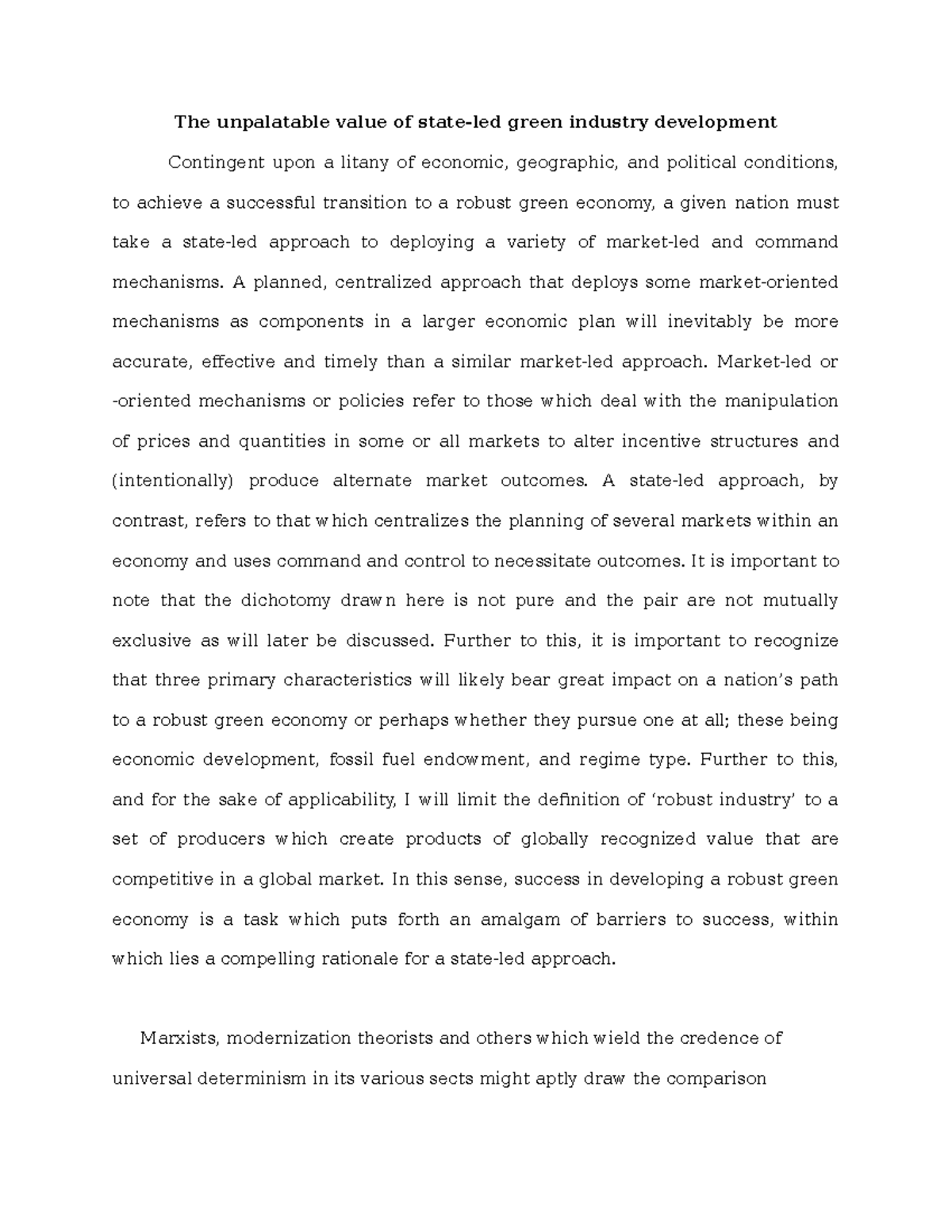 Final Short Paper On State Versus Market led Incentives For Climate Action The Unpalatable 