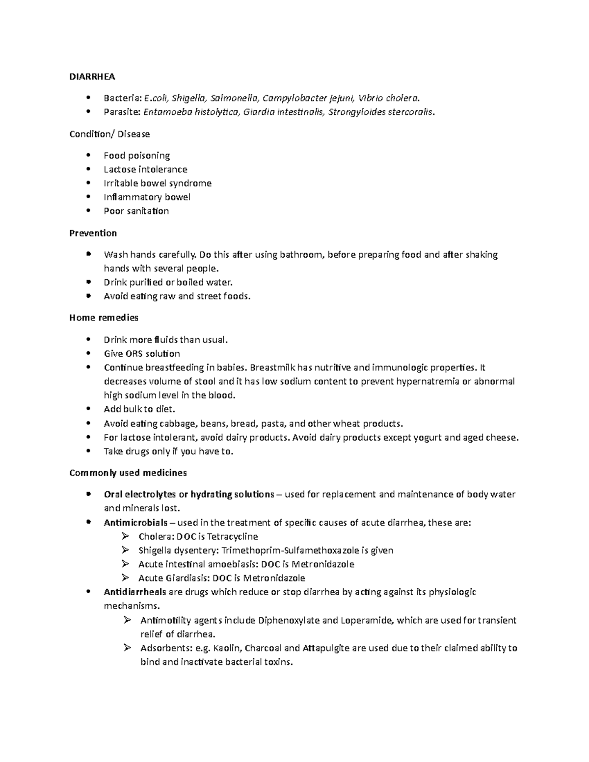 Diarrhea - Clinical Pharmacy - DIARRHEA Bacteria: E, Shigella ...