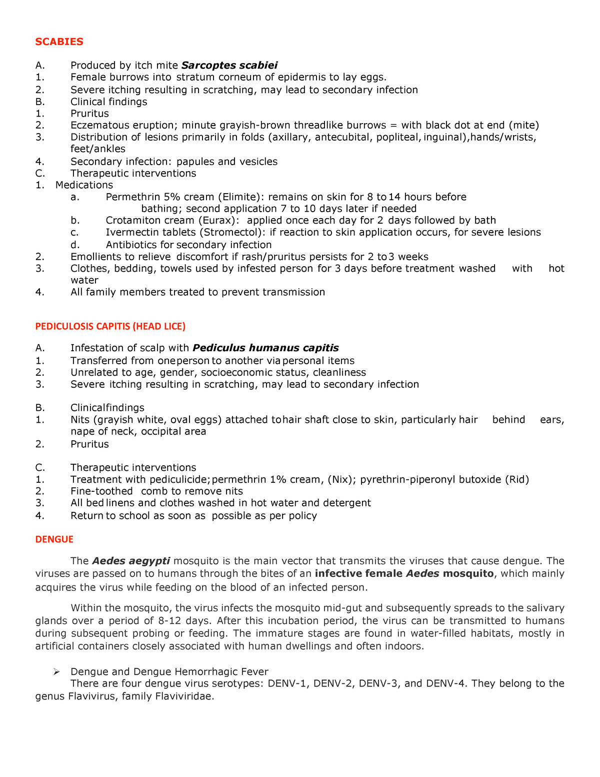 Student-Notes- Scabies - SCABIES A. Produced by itch mite Sarcoptes ...