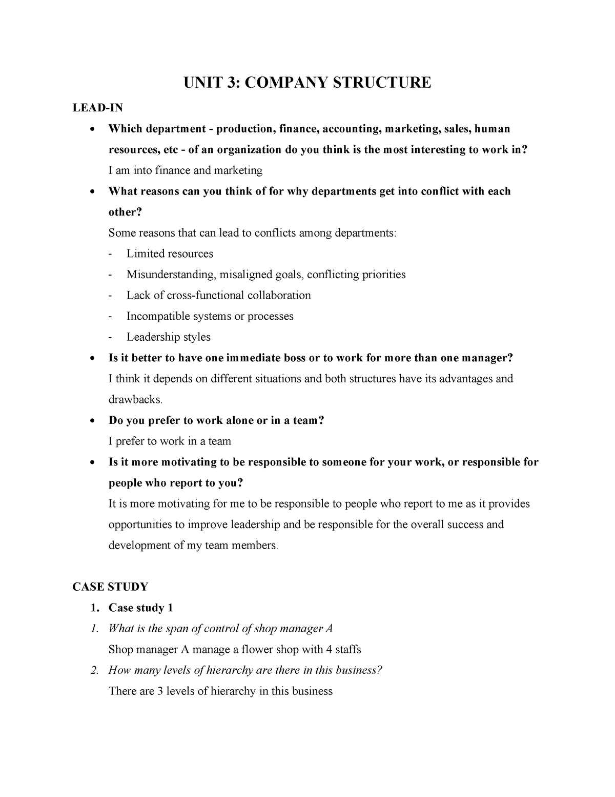 UNIT 3 Company Structure - UNIT 3: COMPANY STRUCTURE LEAD-IN Which ...