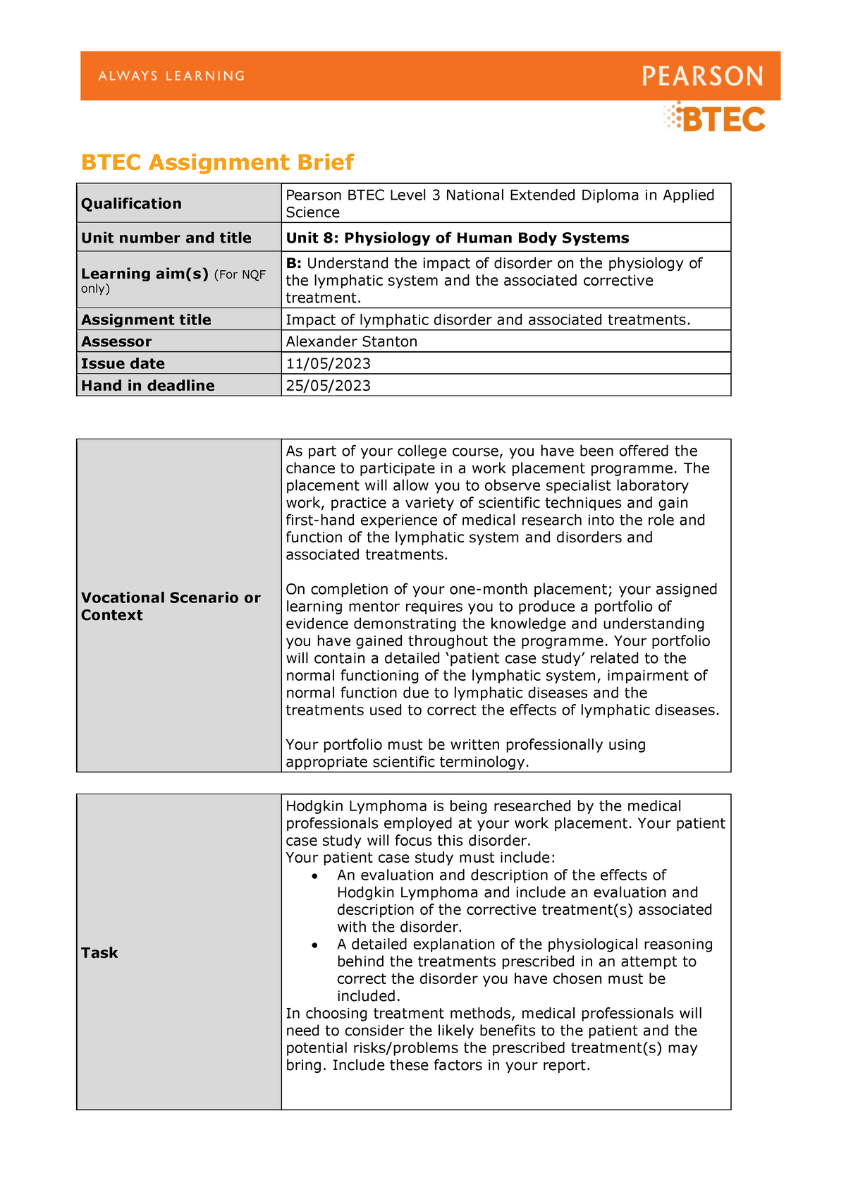 000B Unit 8 Authorised Assignment Brief For Learning Aim B 2022-23 ...