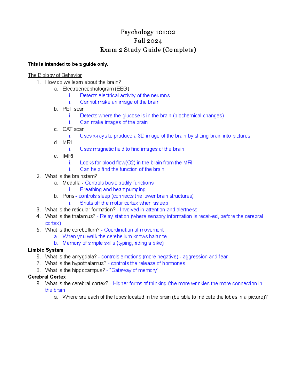 Exam 2 Study Guide (101 02) - Complete - Google Docs - Psychology 101 ...
