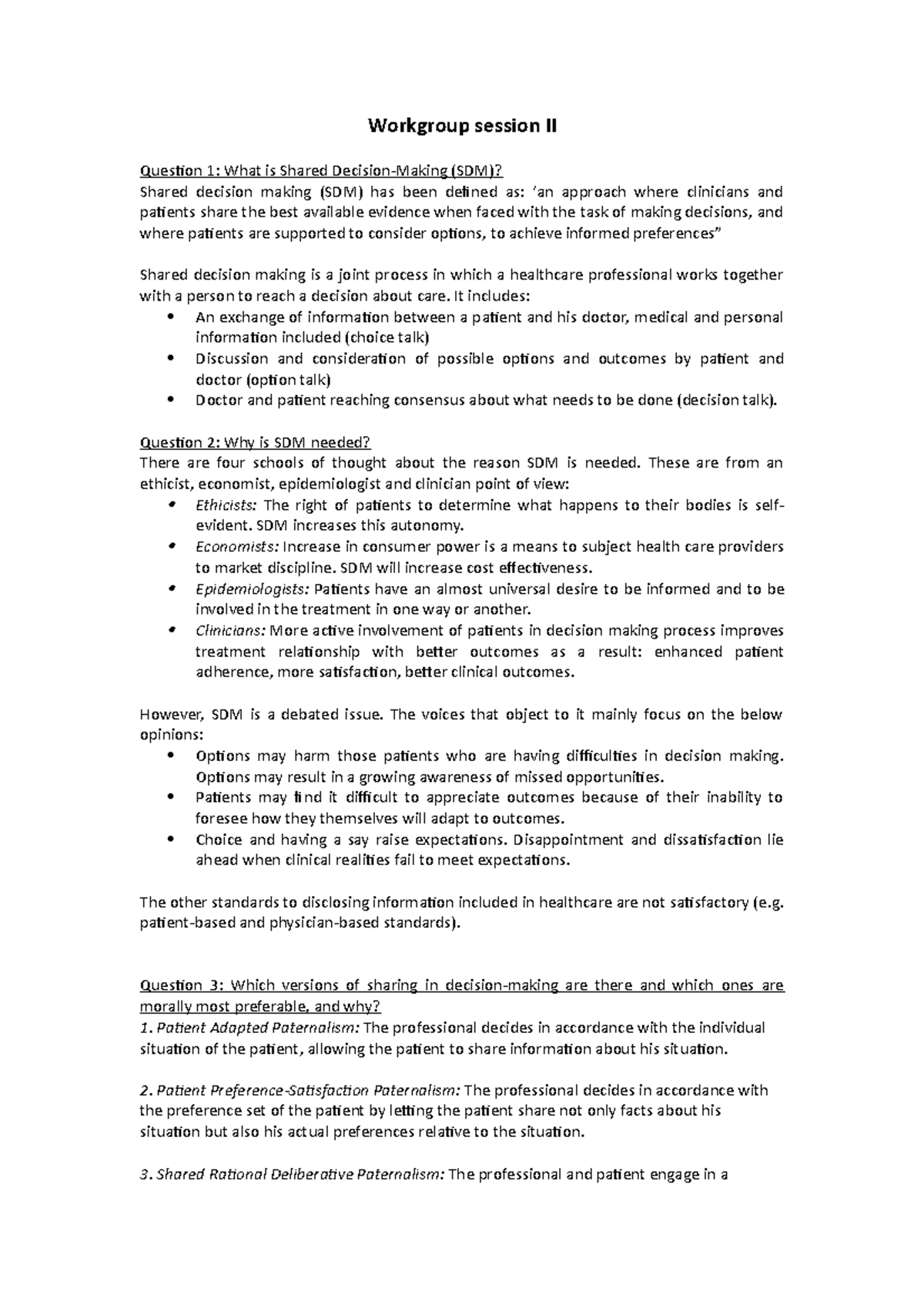 Workgroup session 2 - Shared Decision Making - Workgroup session II ...