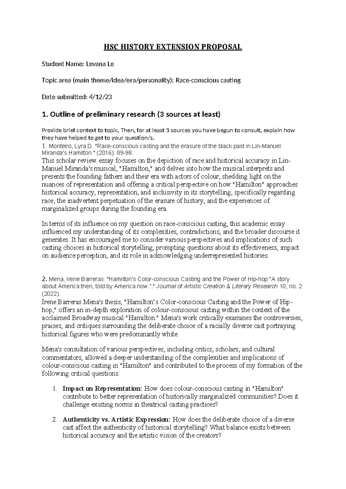 Hext Pre-proposal - HSC HISTORY EXTENSION PROPOSAL Student Name: Levana ...