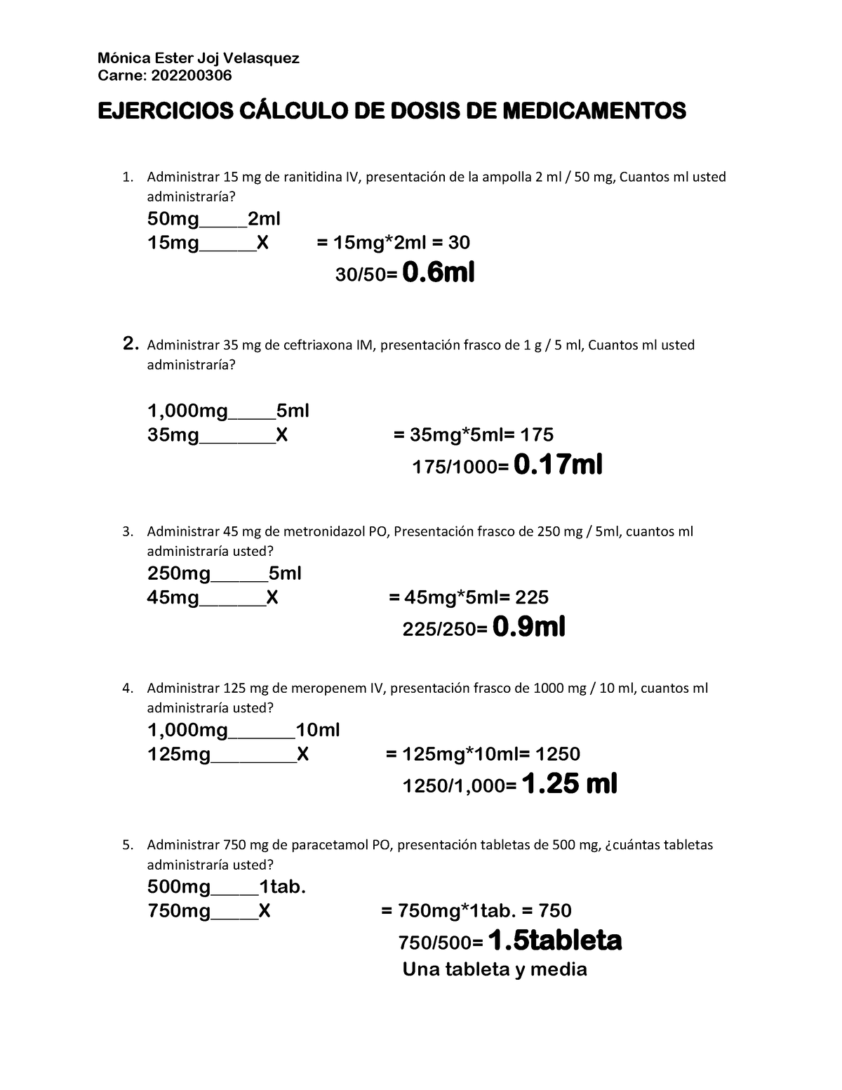 Calculo De Dosis De Medicamentos - MÛnica Ester Joj Velasquez Carne ...