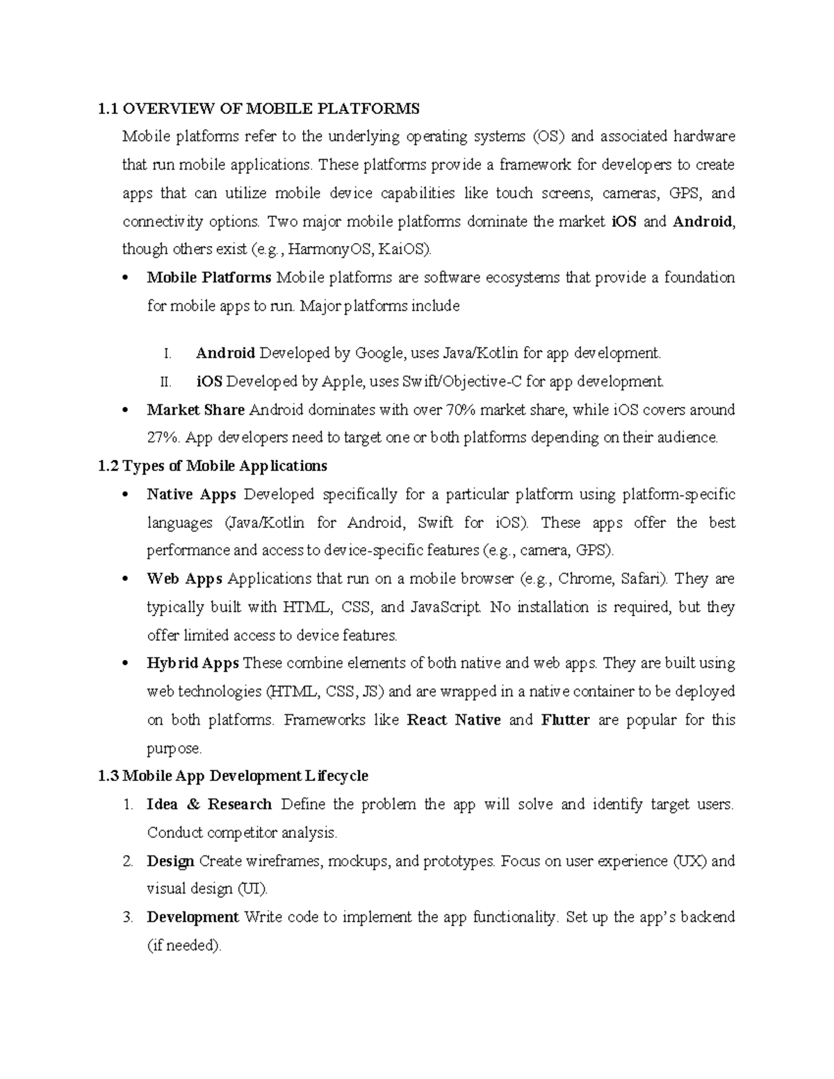 android development notes - 1 OVERVIEW OF MOBILE PLATFORMS Mobile ...