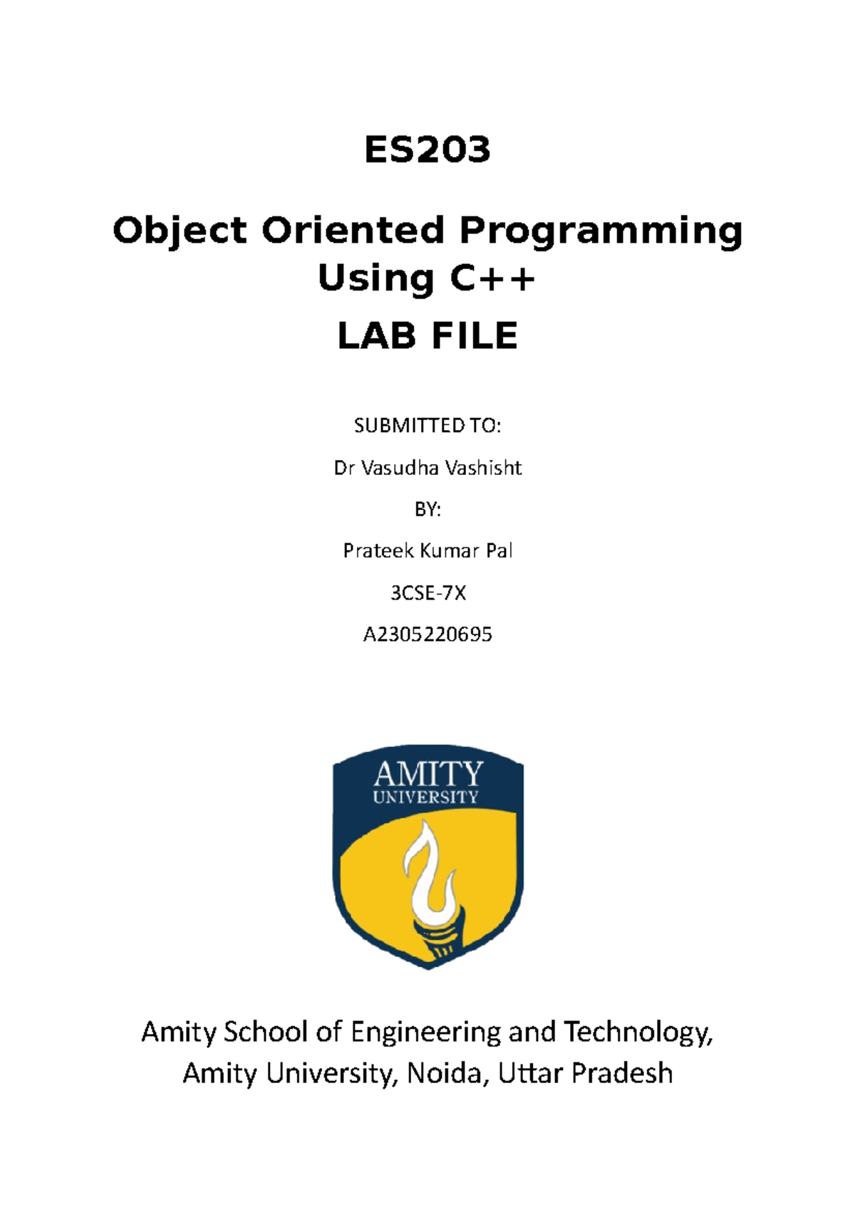 lab File for Computer Sciencce And Engineering - ES Object Oriented ...